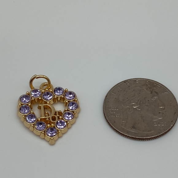 DIOR Gold Heart Logo Pendant Lavender Crystal Galliano Era Y2K Vintage - Picture 2 of 5